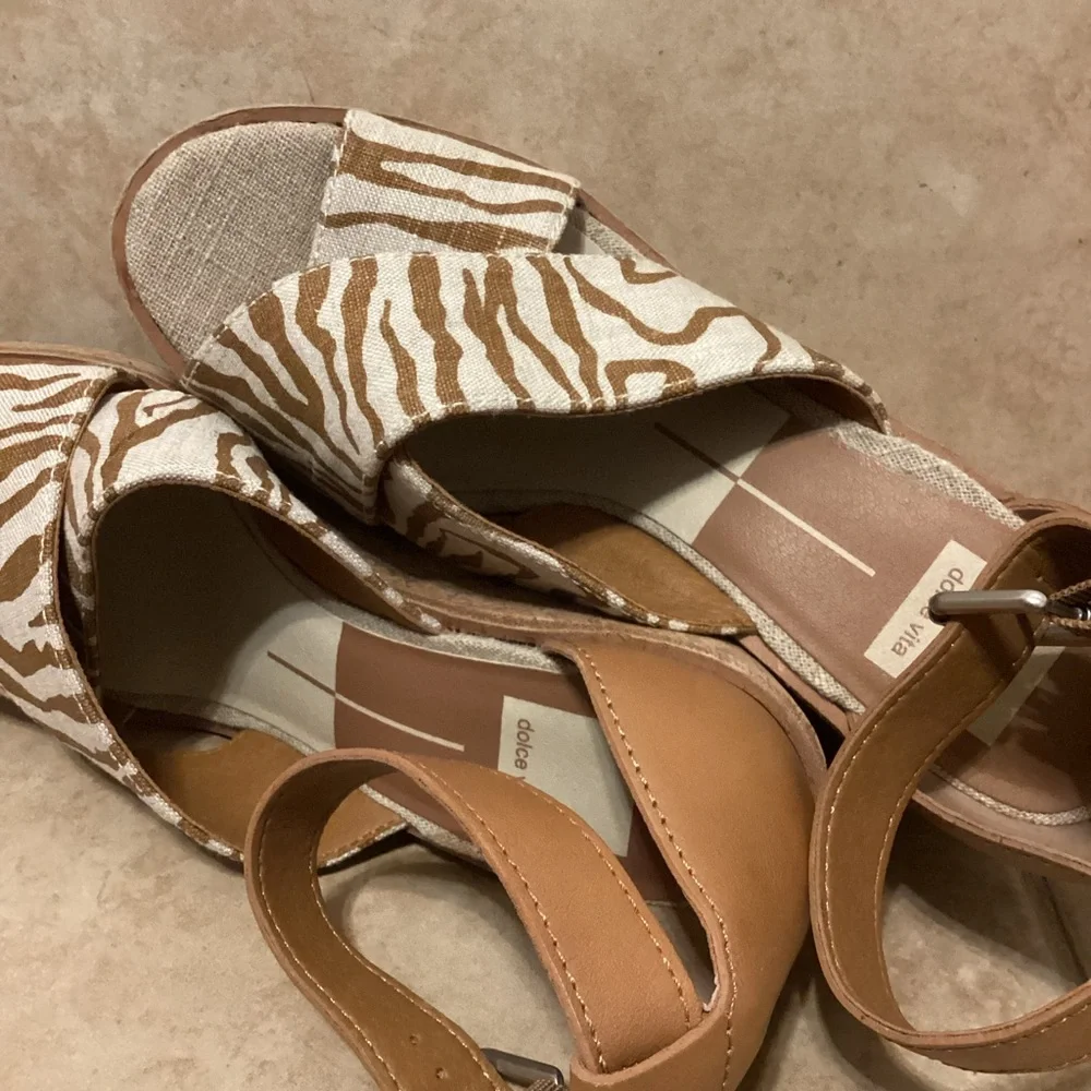 Dolce Vita Tan and Cream Zebra Wedges